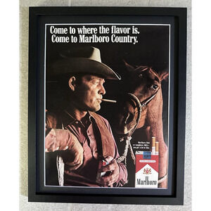 Framed 1969 Marlboro Print Ad Marlboro Country Horse Cowboy